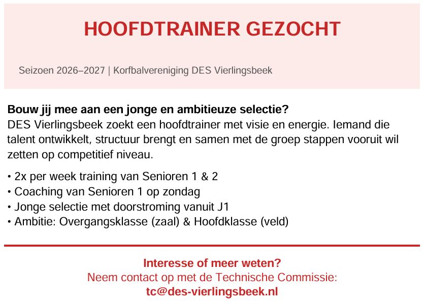Nieuwe hoofdtrainer gezocht !